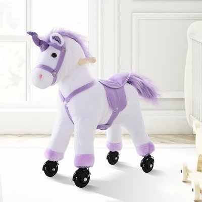HOMCOM Kids Rocking Horse Plush Unicorn Ride-On Purple