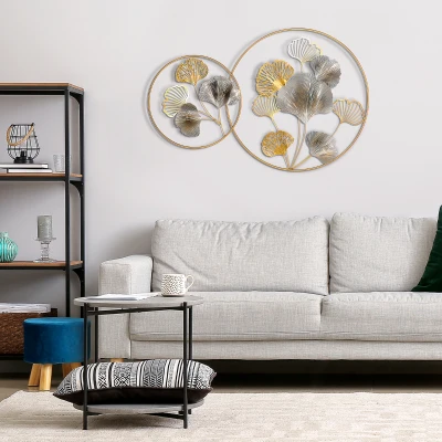 HOMCOM Decorazione Murale 3D Oro e Argento con Foglie di Ginkgo