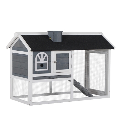 PawHut Wooden Rabbit Hutch 2 Tiers for 2-4 Rabbits Grey