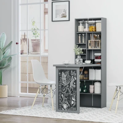 HOMCOM Schreibtisch Esstisch klappbar mit 6 Fächer Bücherregal mit 3 Regale Computertisch Bürotisch E1 Spanplatte Metallrahmen Dunkelgrau 98 x 51 x 153 cm