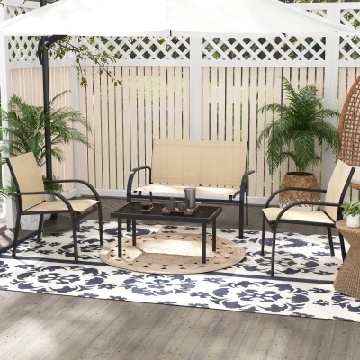 Outsunny Four-Piece Steel Garden Dining Set Beige/Grey