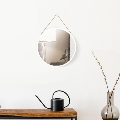 HOMCOM Espejo Decorativo de Pared 30x30 cm Espejo Redondo de Metal con Cuerda para Salón Entrada Estilo Moderno Blanco