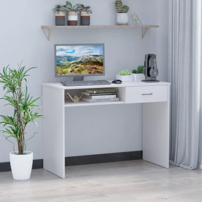 HOMCOM Compact Computer Desk White with Drawer and Storage