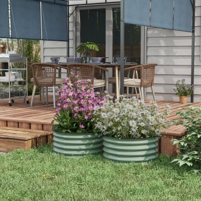 Outsunny Set of 2 Metal Raised Garden Bed Planters Green