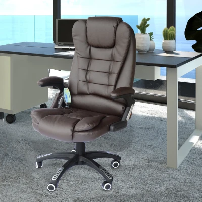 HOMCOM Silla de Oficina y Escritorio Regulable en Altura Reclinable 135° y Función Basculante Con Calefacción y Función Masaje con 5 Programas y 6 Puntos Vibratorios 62x68x111-121cm Hasta 120kg Marrón