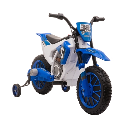 HOMCOM Kindermotorrad, Elektromotorrad, 45 Min Fahrzeit, mit Stützrädern, ab 3 Jahren, blau+weiß, 106,5 x 51,5 x 68cm