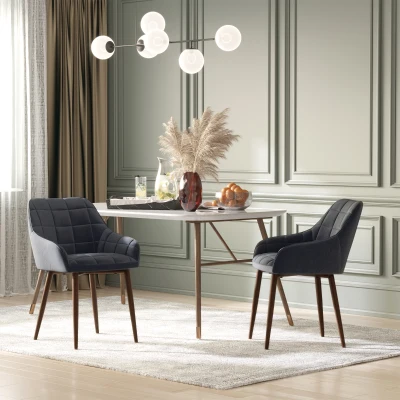 HOMCOM Linen-Touch Dining Chair Set Steel Leg 2 Pieces