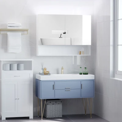 HOMCOM LED 10 W Spiegelschrank Badschrank mit zwei Türen und Ablage Hängeschrank Badezimmerspiegel Badmöbel Mehrzweckschrank für Badezimmer Soft-Close-Funktion MDF Weiß 80 x 15 x 60 cm