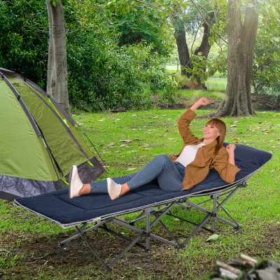 Outsunny Lettino da Campeggio 188cm x 64.5cm x 53cm Blu