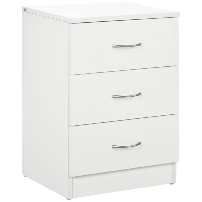 HOMCOM Mesilla de Noche con 3 Cajones y Asas de Aluminio Mesa de Noche para Dormitorio Salón 40x35x58 cm Blanco
