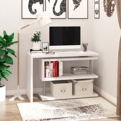 HOMCOM Bureau Modulable avec Bibliothèque Mélaminé Métal Blanc