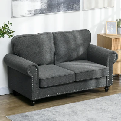 HOMCOM Mid-Century Sofa Pocket Springs 2-Seater Charcoal Grey