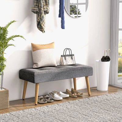 HOMCOM Tufted Bed End Bench Ottoman Grey Linen Fabric