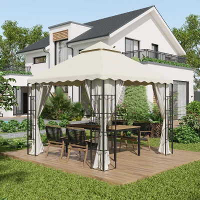 Outsunny Ersatzdach für Pavillon, mit Lüftungsdach, Wasserablauflöcher, Polyester, 3 x 3 m, Cremeweiß