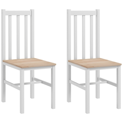 HOMCOM Juego de 2 Sillas de Comedor y Cocina con Respaldo de Listones Estructura de Madera de Pino 38,5x47,5x99 cm Blanco