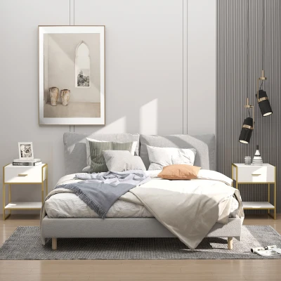 HOMCOM Modern Bedside Table Set of 2 White and Gold