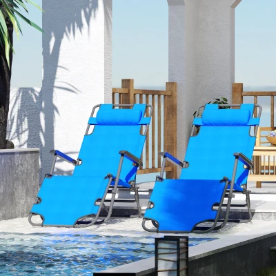 Outsunny 2 Chaises Longues Inclinables Pliantes Noir