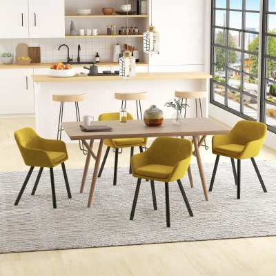 HOMCOM Chaises Salle Manger Velours Jaune 4pcs