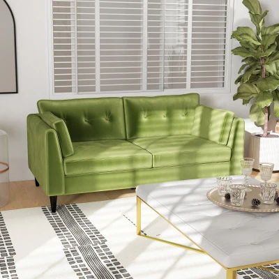 HOMCOM Divano 2 Posti in Velluto con Cuscini 172x75x82cm Verde