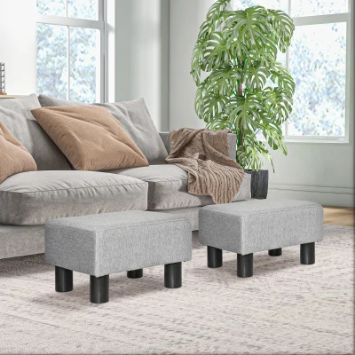 HOMCOM Poufs Repose-Pieds Lin Gris 40x30x24cm 2Pcs