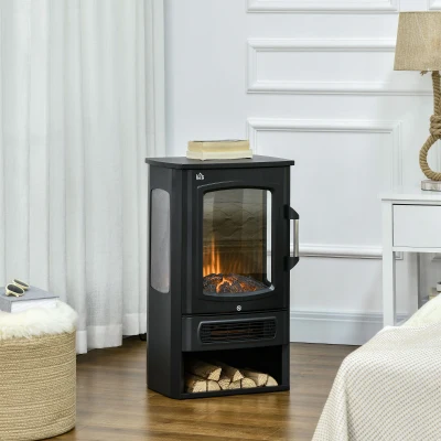 HOMCOM Cheminée électrique foyer électrique poêle 1000 W ou 2000W simulation flammes LED avec thermostat - 44,5 x 32 x 74 cm noir