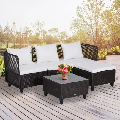 Outsunny Set Mobili da Giardino in Rattan Divano angolare 65 X 65 x 73 cm Marrone
