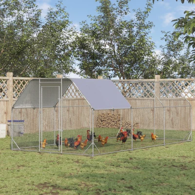 PawHut Gallinero para Exterior Grande 2,8x5,7x2 m Jaula de Gallinas de 3 Habitaciones Cubierta de Tela Oxford Anti-UV Plata