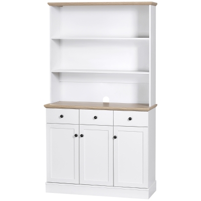 HOMCOM Küchenschrank, Buffet, 3 Schubladen, 3 Regale, 101 x 39 x 180,5 cm, Weiß/Natur