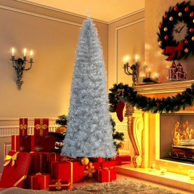 HOMCOM Albero di Natale 75cm x 75cm x 210cm Argento