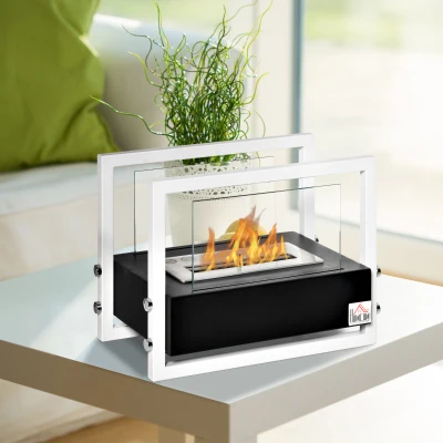 HOMCOM Camino a bioetanolo 39.5cm x 25cm x 30cm Bianco, Nero