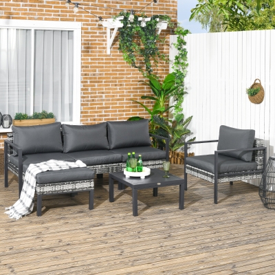 Outsunny Rattan Garden Sofa Set 6-Piece Dark Grey