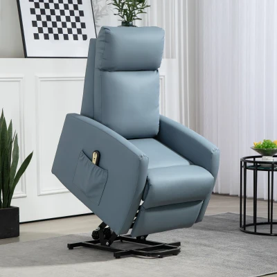 HOMCOM Poltrona Alzapersona con Poggiapiedi in Pelle PU Azzurro
