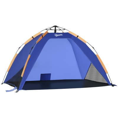 Outsunny Strandmuschel, Strandzelt, Pop up Campingzelt, Netzfenster, Tragetasche, 2-3 Personen, Fiberglas, 210 x 140 x 120 cm