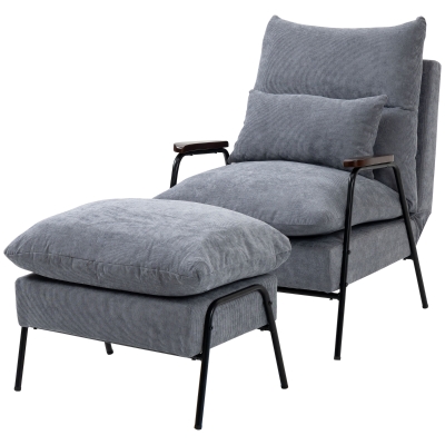 HOMCOM Sessel mit Ottomane Polstersessel Relaxsessel, inkl. Kissen, 68 cm x 91,5 cm x 88 cm, Hellgrau