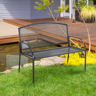 Outsunny Panchina da giardino 110.5cm x 53.5cm x 89cm Grigio Scuro