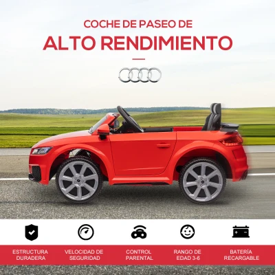 HOMCOM Coche Eléctrico para Niños de 3+ Años Audi TT Eléctrico 12V con Velocidad 3 km/h Mando a Distancia 102x60x44 cm Rojo(m-5)