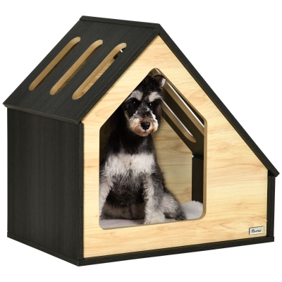 Pawhut Hundehütte Indoor Hundehöhle mit Kissen Hundehaus Hundehöhle mit schrägem Dach Katzenhaus für kleine Hunde bis 8 kg 60 x 40 x 59,2 cm, Braun
