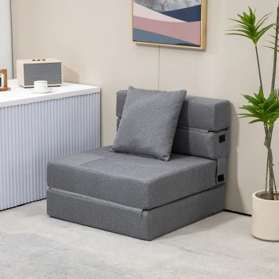 HOMCOM Schlafsessel Relaxsessel Gästebett. abnehmbarer Bezug, 70 cm x 70 cm x 61 cm, Dunkelgrau