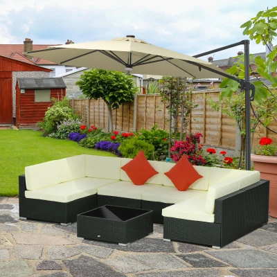 Outsunny Rattan Garden Set with Glass-Top Table Black/Beige