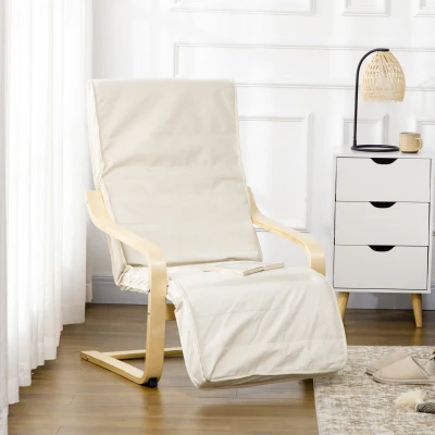 HOMCOM Wooden Lounging Chair Recliner Cream White