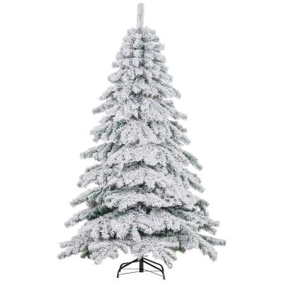 HOMCOM Árbol de Navidad Artificial Nevado 180 cm con 627 Ramas y Soporte de Metal Árbol de Navideño para Salón Verde y Blanco