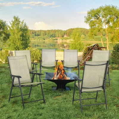 Outsunny Set of 6 Folding Garden Chairs Metal Beige