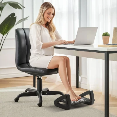 HOMCOM Fußstütze für den Schreibtisch, höhenverstellbarer Fußhocker mit Massage-Oberfläche und Rollen, Kunststoff, Schwarz