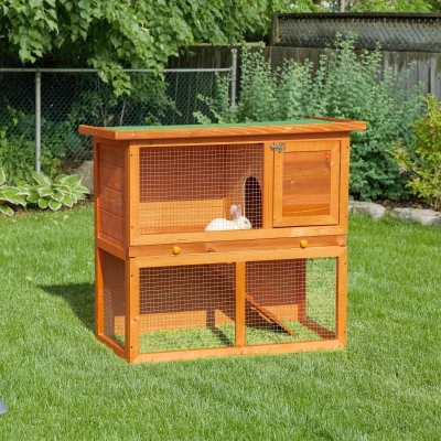PawHut Gabbia per conigli 90cm x 45cm x 80cm Color Legno