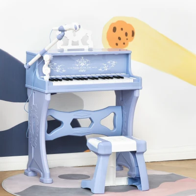 HOMCOM Kids Piano Set 37 Keys with Stool & Microphone Blue