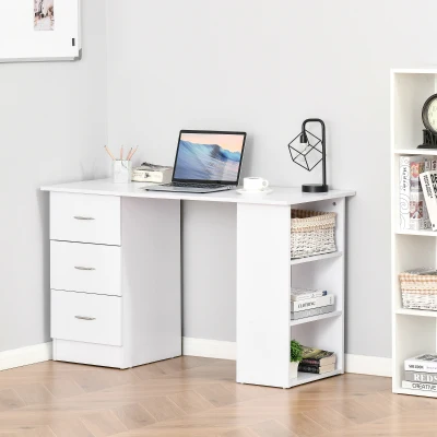 HOMCOM Schreibtisch Computertisch Bürotisch Arbeitstisch Regal mit 3 Schubladen Regale Weiß 120 x 49 x 72 cm