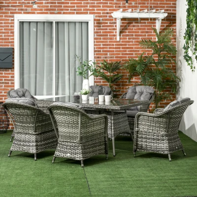 Outsunny 6-Seater Rattan Dining Set Grey with Cushions