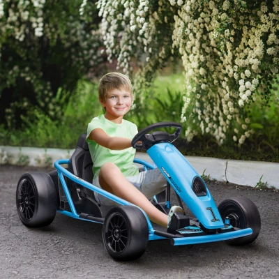 HOMCOM Go-Kart Elettrico per Bambini in PP e Metallo Blu e Nero