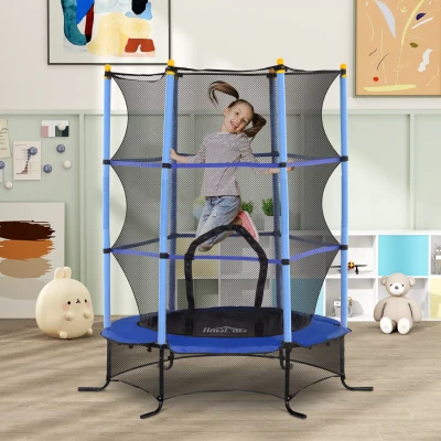 HOMCOM Trampolin für Kinder, Ø163 cm, mit Sicherheitsnetz, In- und Outdoor, Belastung bis 50 kg, Stahl, Kunststoff, Blau