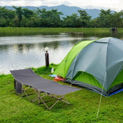 Outsunny Portable Camping Cot Steel Frame Grey